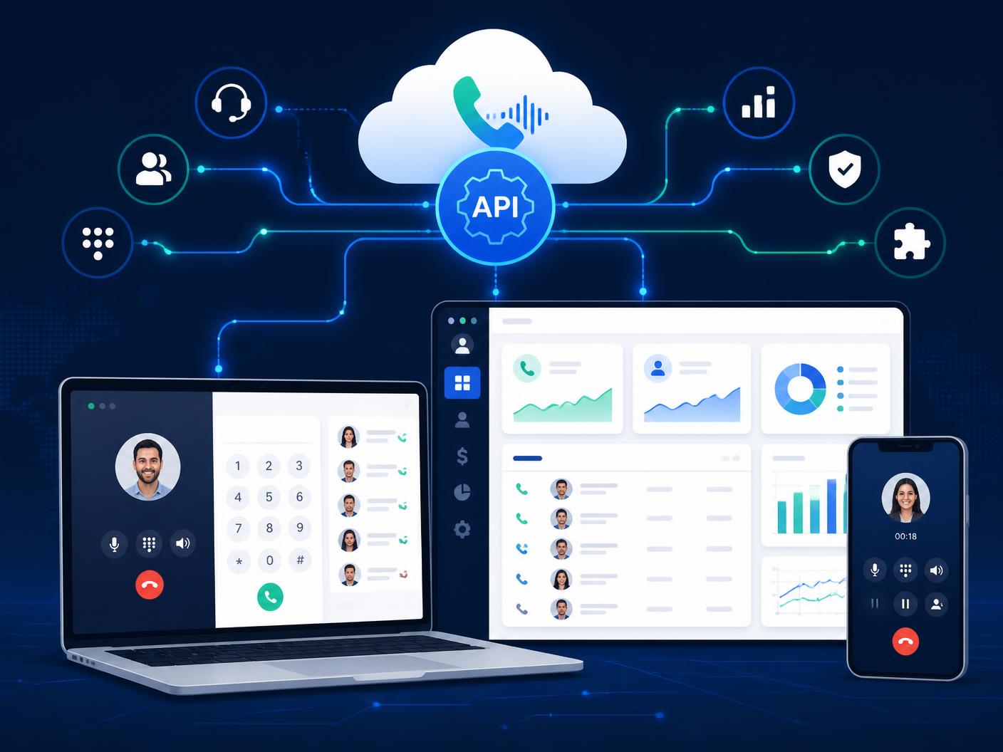Telefonia SIP e VoIP em nuvem integrada por API a CRM, dashboard de relatórios e softphone no computador e celular